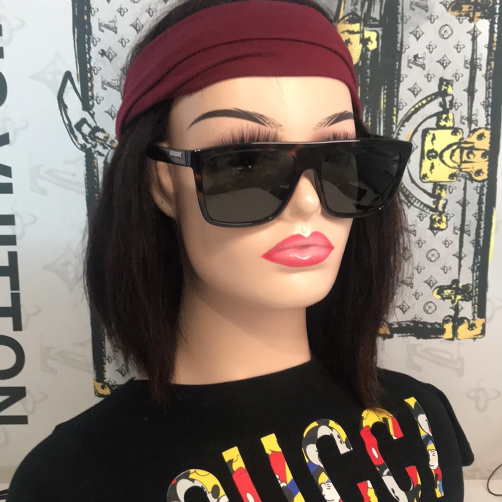 New Authentic Gucci GG0748S 003 Havana Rectangular Sunglasses Green Lenses